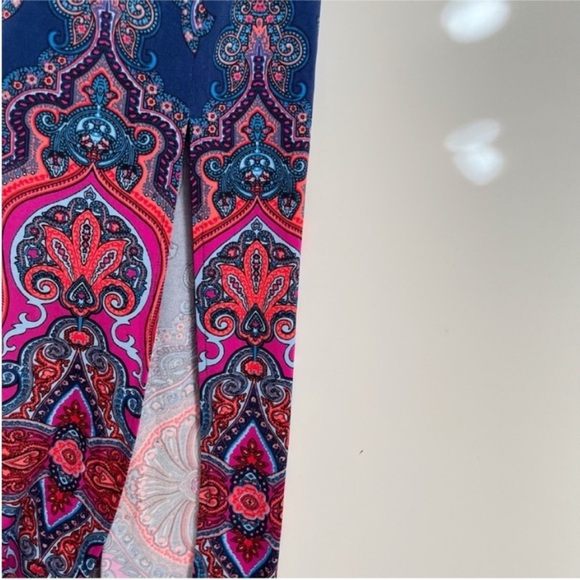 Adrianna Papell maxi dress blue pink paisley sleeveless stretchy side splits - Picture 3 of 7